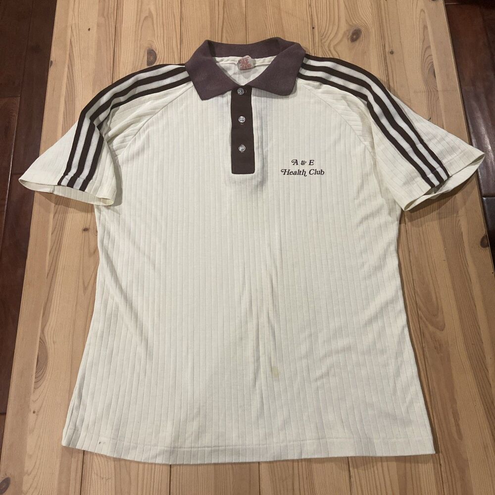 Collegiate pacific Vintage 1970sA & E Health Club Polo Shirt Men’s Large White